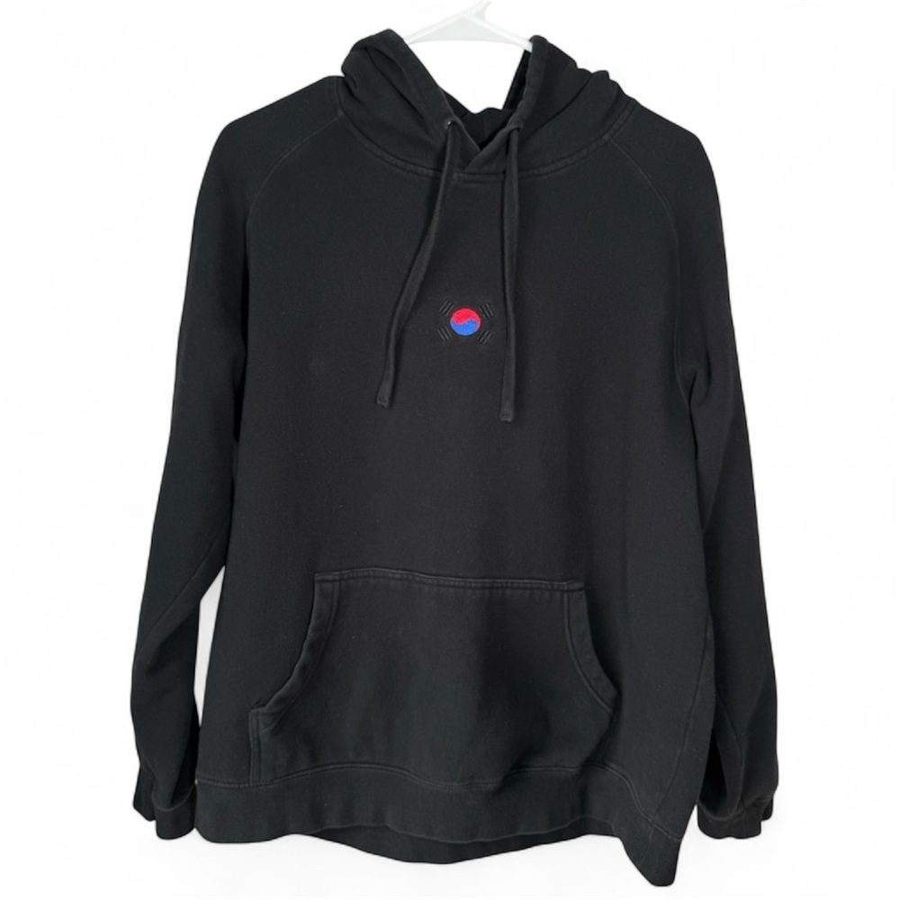 Anti Brand Hoodie Mens Large Black Pullover Sweater Sweatshirt Korean Flag Korea